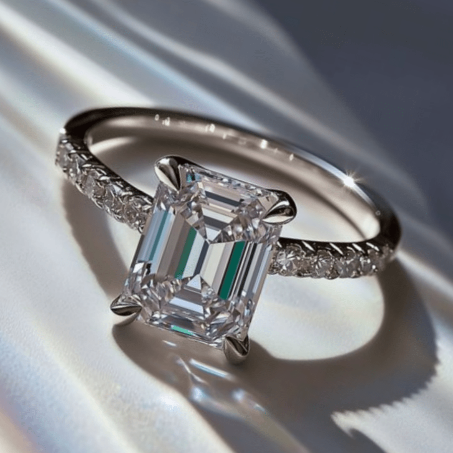 Water Resistant Square Zirconia Promise Ring Set for Engagement & Wedding