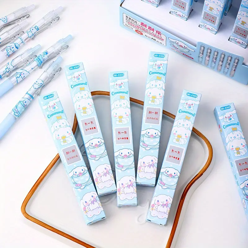 24pcs big eared dog scratch-off mystery box pens - cute blue cartoon design, retractable fine tip, durable plastic, black ink, school & office supplies, back to school essentials, cute pens, school stationery, design, smooth writing Product details 2