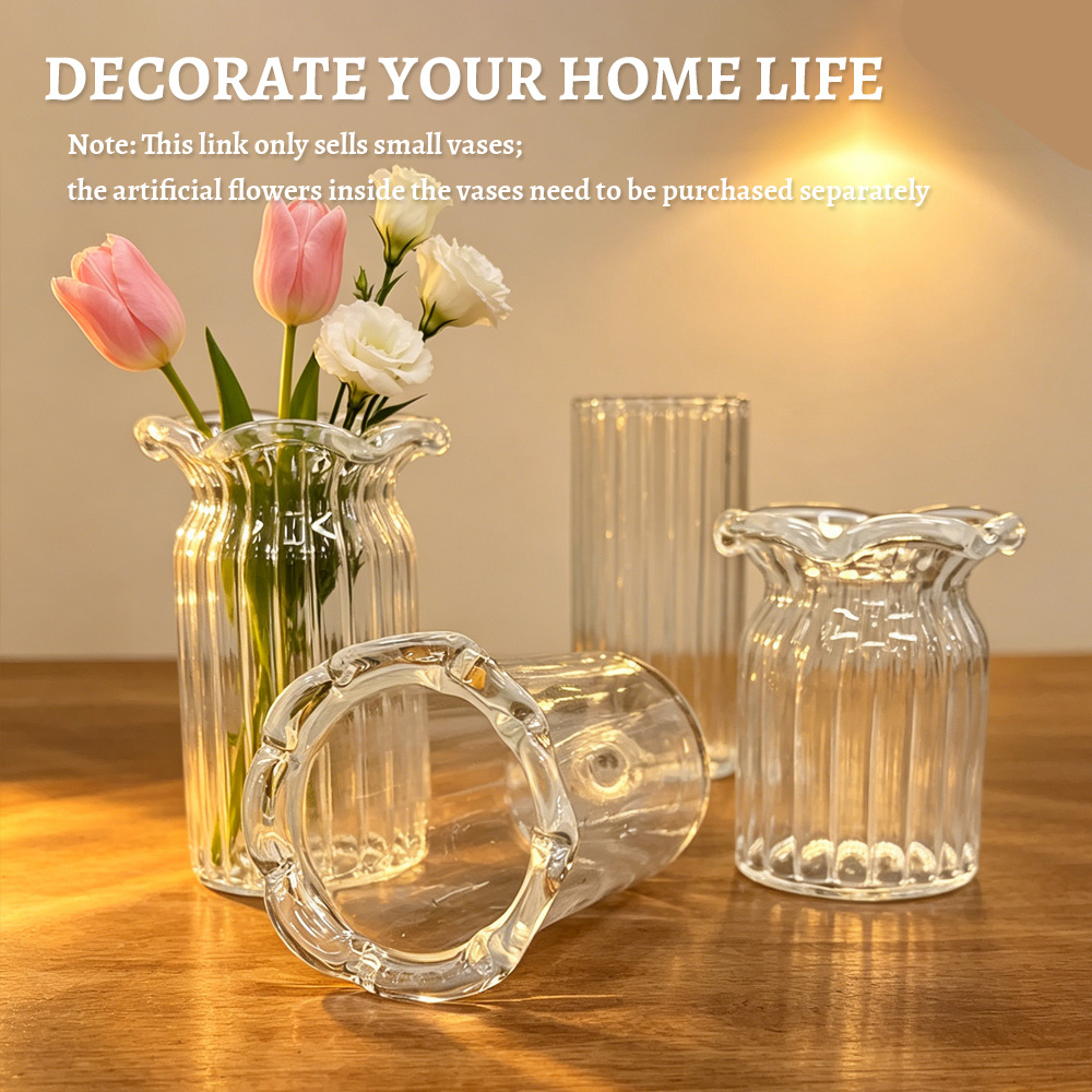 TEMU 4pcs Mini Glass Vase Small Sculpture Ornaments, Transparent Small Vases, Home Office Aesthetic Decoration Mini Hydroponic Vases, Holiday