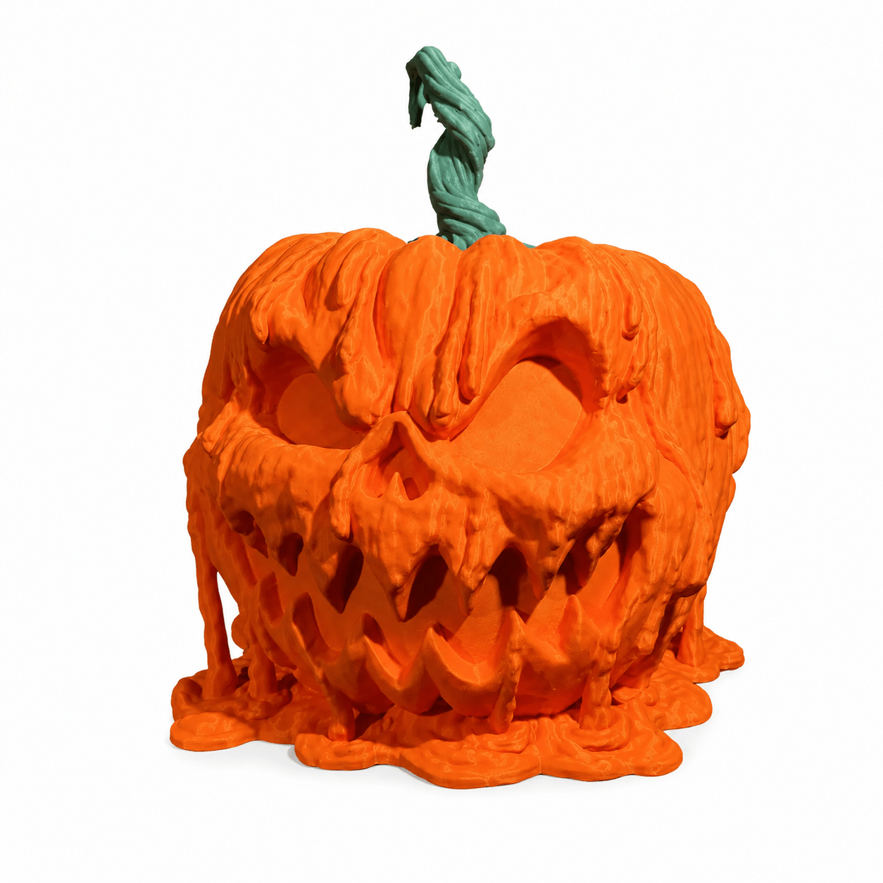 Orange jack-o’-lantern bowl with a melted-looking surface