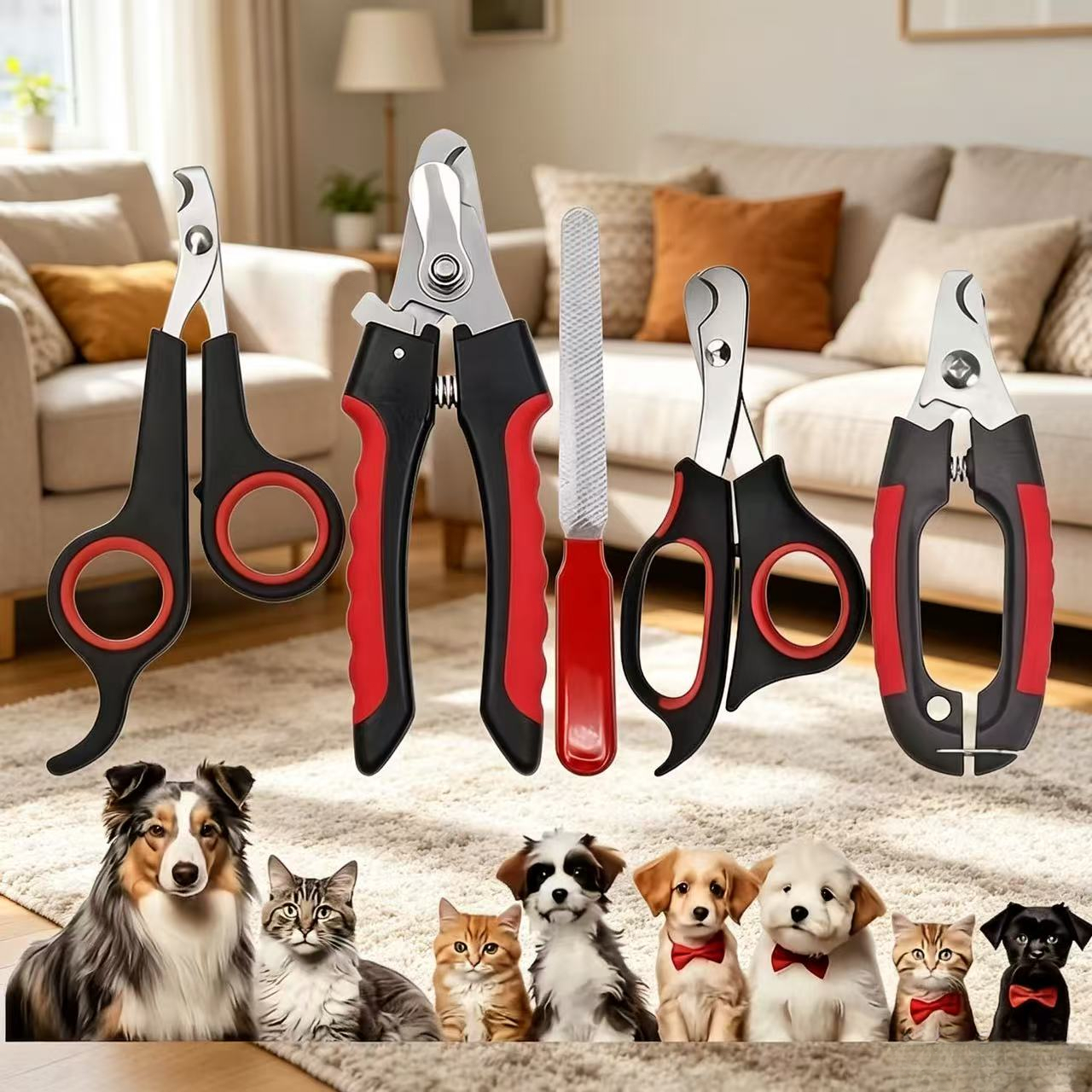 Professional Pet Nail Clipper 5pcs Set with Nail File, Safe And Sharp Pet Nail Trimmer, Suitable for Small And Medium-Sized Dogs And Cats, Stainless Steel Pet Grooming Tool