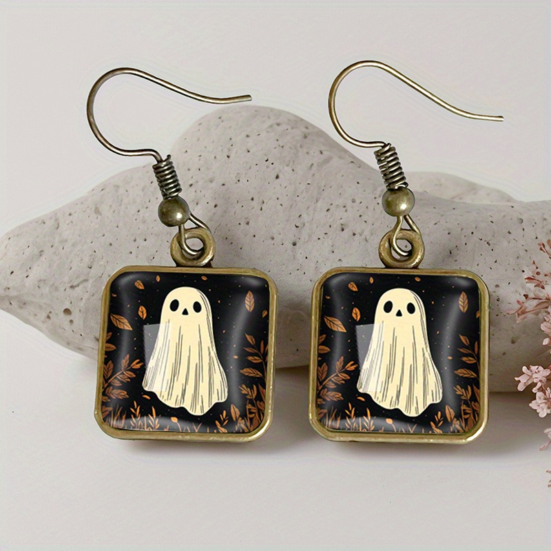 TEMU 1 Pair Fallen Leaves Square Earring Retro Glass Dangle Earrings Handmade Jewelry Gift
