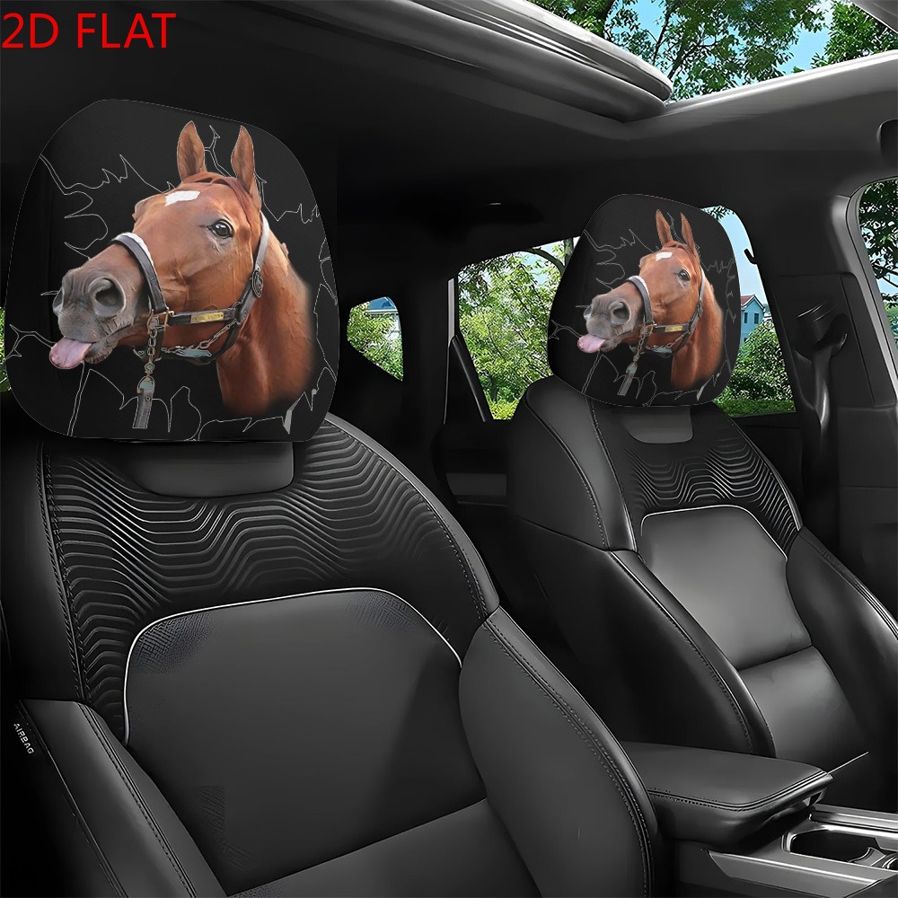 TEMU 2pcs Car Headrest Covers Suitable For Vehicles, Horse Headrest Pillows For &, For Road Trips, Cycling, Car Interior (no-filler Headrest