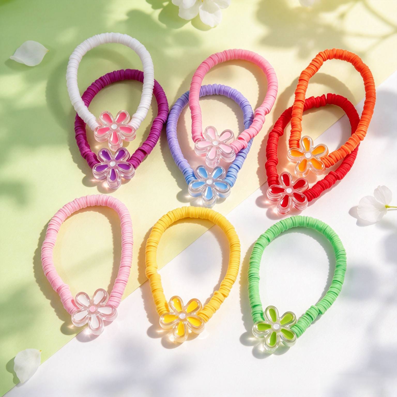 9pcs Sweet Style Floral Polymer Clay Beaded Bracelet Set
