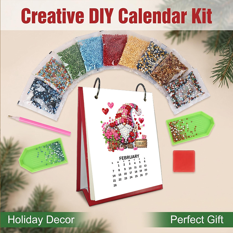 TEMU 1pc Calendrier 2027 avec peinture diamant et strass de gnome , calendrier du An, calendrier de bureau, créatif, calendrier de décoration de