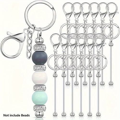 12pcs can beaded key chain strip diy key chain pendant production supplies silvery metal beaded key chain blank key chain strip