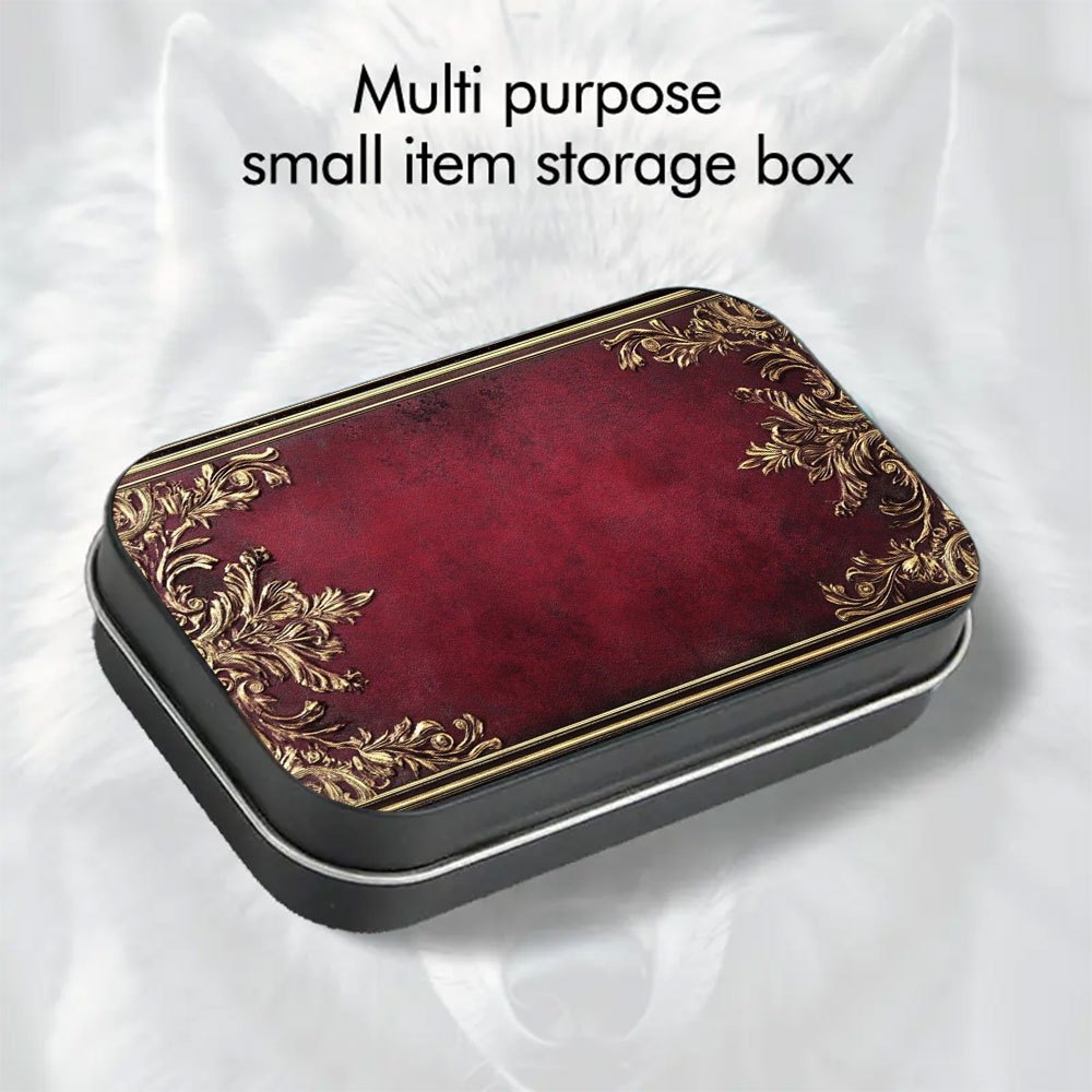 TEMU 1pc Metal Hinge Tin Box, With Elegant Baroque-style Red And Golden Embossing, A Mini Storage Box With Lid, Suitable For Small Items, A Durable