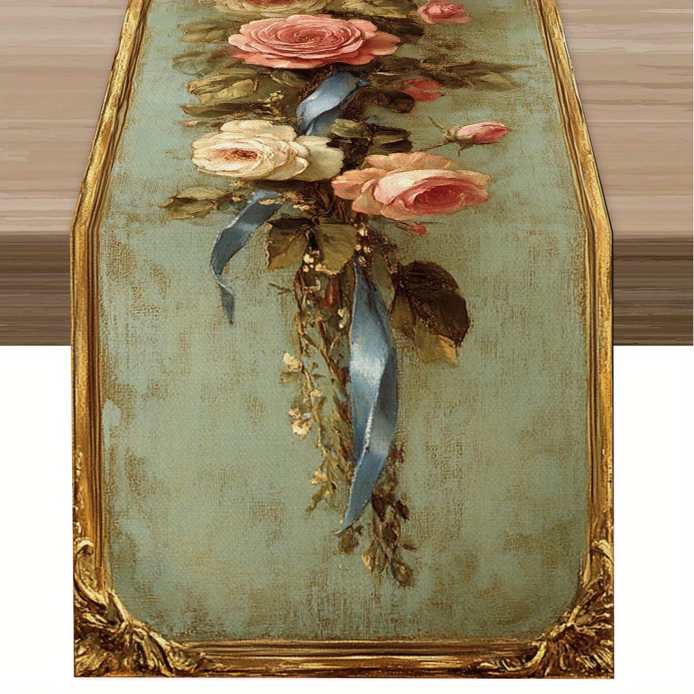 1pc Relief Texture Table Runner With Relief Texture & Vintage Long Print - Raised Relief Suitable For Entryway, Dining Table, Weddings, Banquets - Elegant, - Polyester Fabric