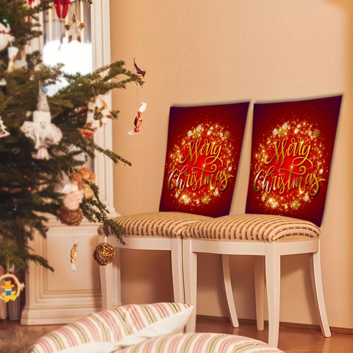 Weihnachts-Stretch-Stuhlhussen (2er Set) – Elastische Überzüge Für Esszimmerstühle In Rot