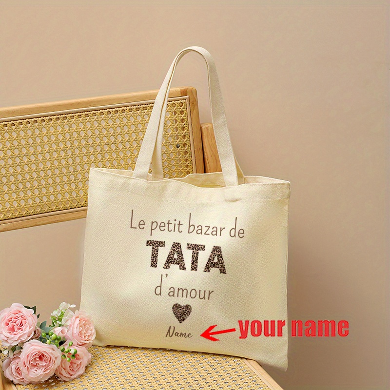 TEMU 1pc Sac Fourre-tout Personnalisé Nom/Initials Compatible pour Femmes - TATY avec Nœud Cœur & Motif Le Petit, Sac à Épaule Pliable pour Voyage,
