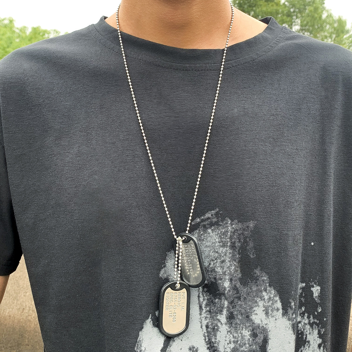 

[1pc Stainless Tag Necklace] Fashion Stainless Tag Necklace With Aluminum Pendant, Hip-hop Double Hanging Tag Chain, Trendy Unisex Long Sweater Chain Accessory