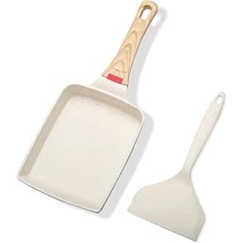 TEMU Japanese Pan 7.3"x5.9" Nonstick Square Frying Pan With Removable Handle And Silicone Spatula – Japanese Omelette Pan For Egg Roll, Induction,