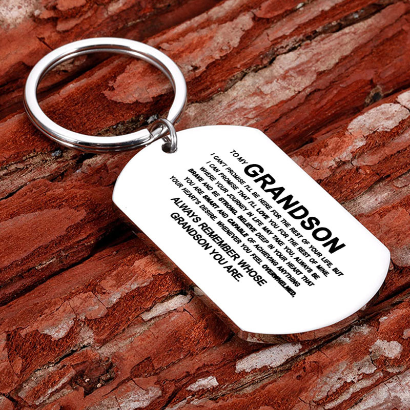 TEMU Metal Keychain - A Keyring Gift For A Grandson, An Inspirational Dog Tag Keychain From Grandparents, Suitable For Occasions Like Birthdays,