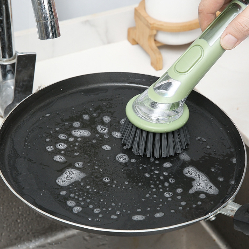 ergonomic dishwashing brush with soap dispenser extended handle replaceable head for of pots pans sinks essential kitchen tool Product details 0