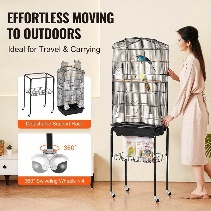   extra large heavy duty metal bird cage 62 inch large aviary with rolling wheels   interior multiple perches doors ideal for cockatiels parrots lovebirds pet birds easy   durable construction parrot enthusiasts Product details 4