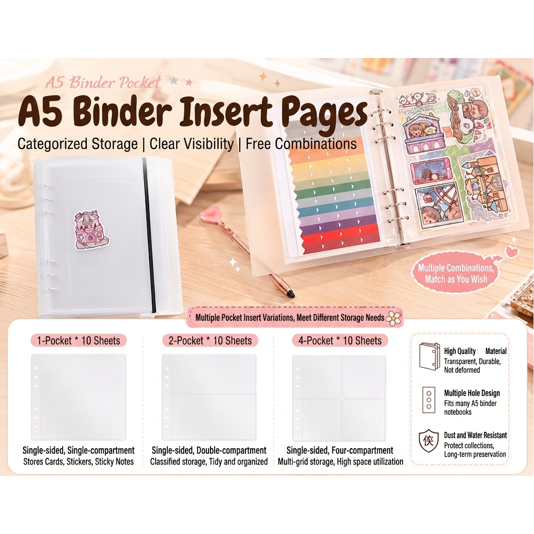 TEMU A5 Binder Photo And Card Storage Album, 3 Different Sizes Pocket Binder Organizer For Kpop Photocards, Postcards And Recipe Cards, Reusable