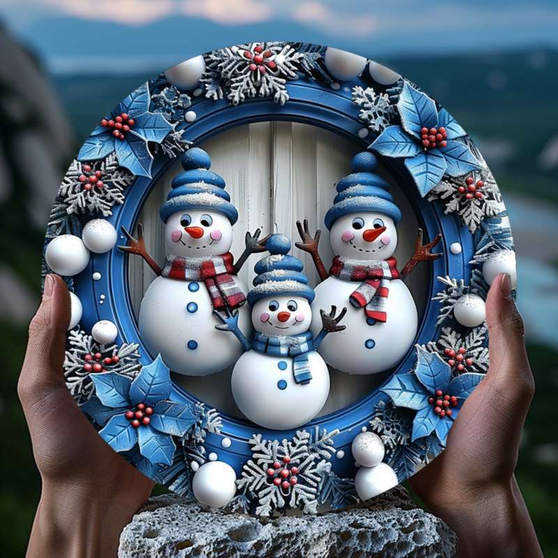 

1pc Snowman Wreath Aluminum , 3d Metal Tin Decor, 8x8inch & Decoration, - Aluminum Hanging For , , , Restaurant