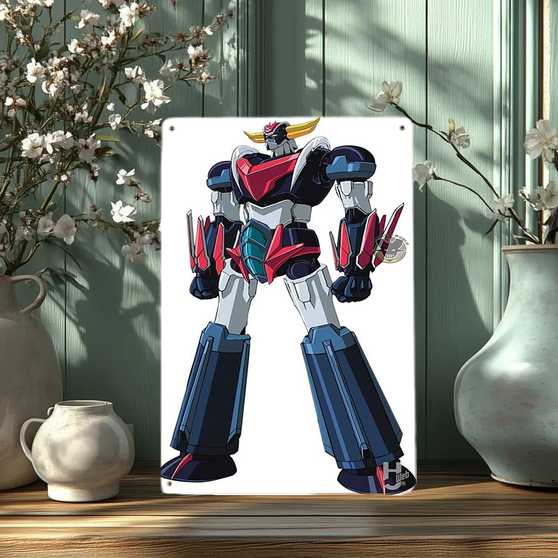 TEMU 2d Flat, 2d Flat - 1pc Giant Anime Robot Figure Metal Wall Art | Ufo Robot With Dynamic Action , Iron Construction, 8.0x12.0 Inch, Easy Mounting