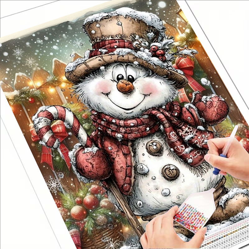 TEMU 2d Flat, Frameless 5d Diamond Painting Kit, Depicting A Cute Snowman Greeting The Holiday Atmosphere. This Fun And Project Is Suitable For Adult