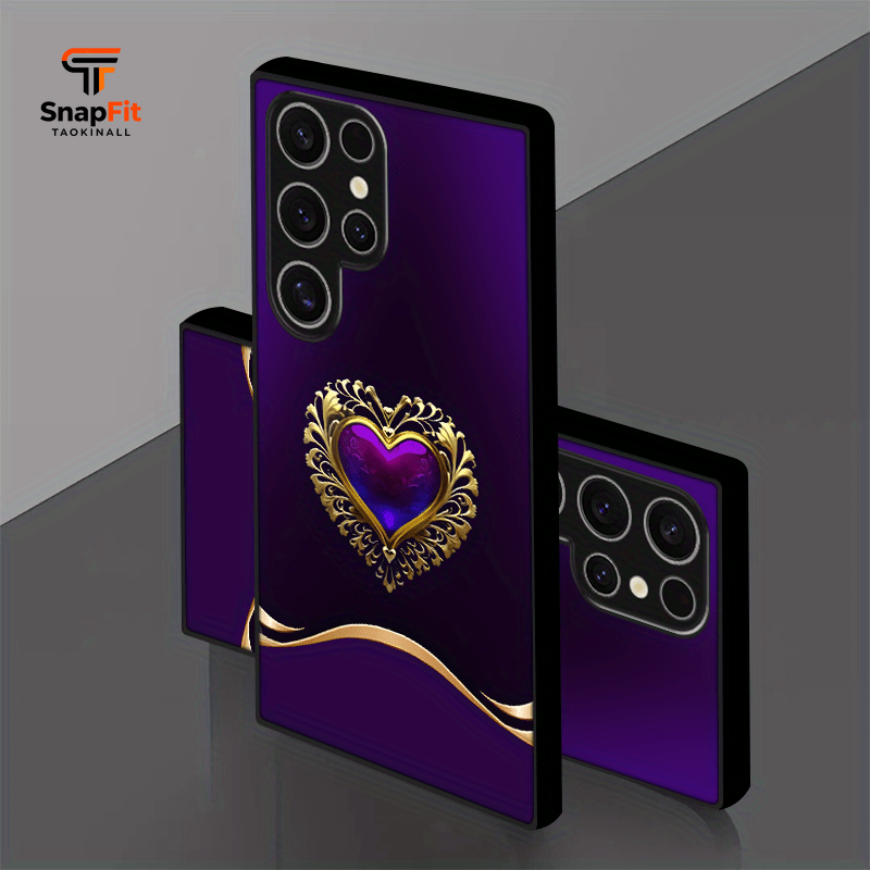 Image of Phone Case - Matte Model Of A Dark Purple Heart Tempered Glass Phone Case Compatible With For Models Including S25, S24, S23, S22, S21, And S20 Series