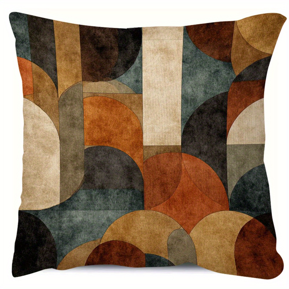 TEMU 1pc, Short Plush Decorative Pillow Cover, Geometric Pattern Fashion Pillowcase, 45.72cm X 45.72cm, Soft And Smooth Polyester Short Plush Fabric,