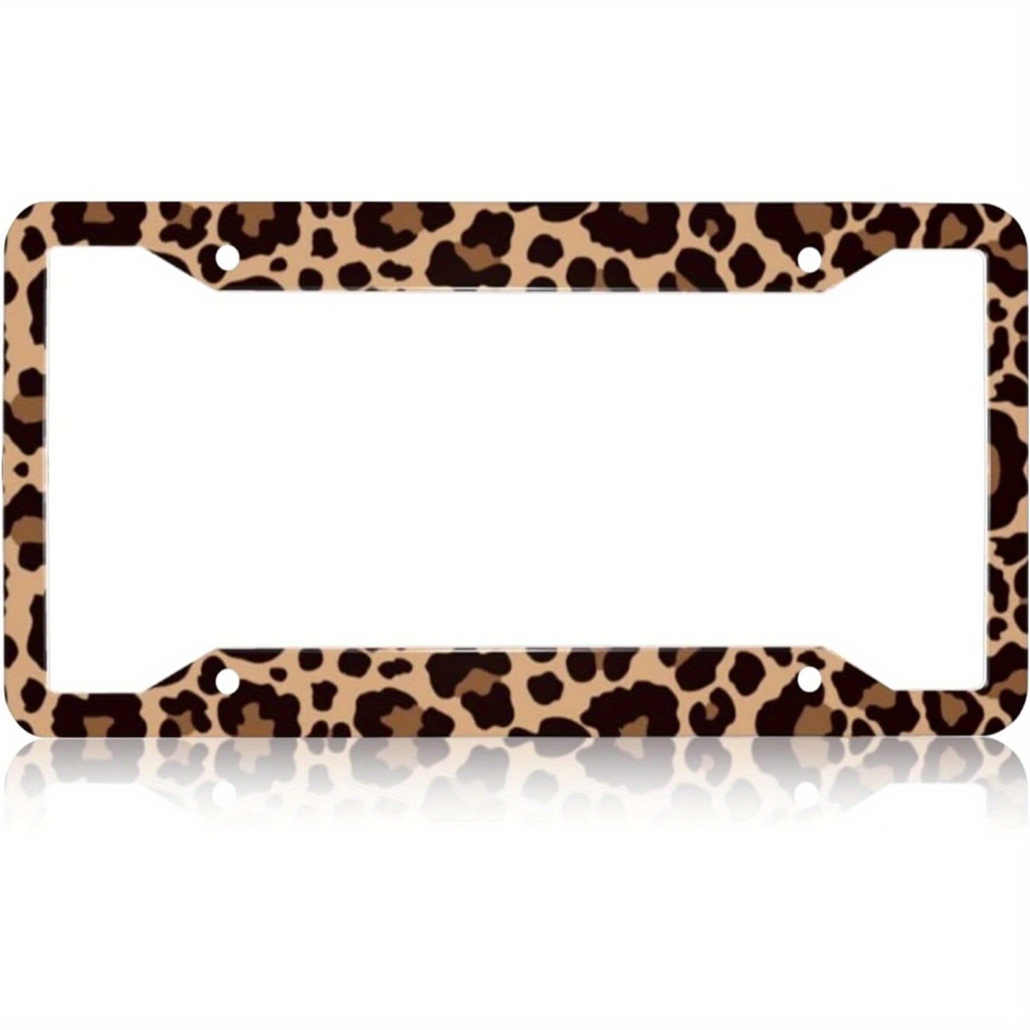 TEMU 2d Flat Leopard Print Car License Plate Frame - Cute And Humorous Snow Leopard Pattern License Plate Frame, 30.99x16.0cm Car Decoration, For