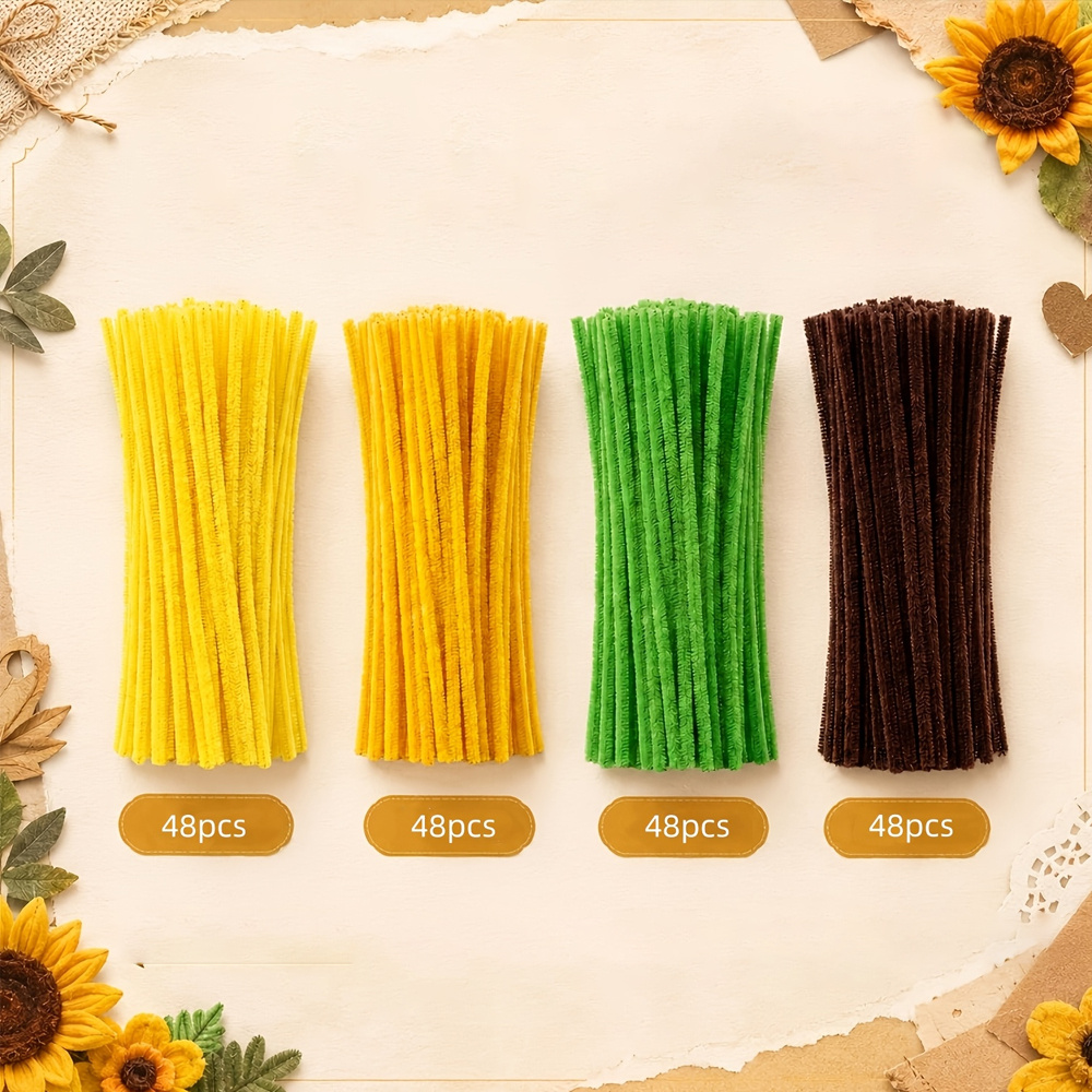 TEMU 192pcs Sunflower Series Tassel Sticks For Floral Craft, Chenille Stems - Art Supplies Kit, Suitable For Making Flowers, Home Decor, Art Projects