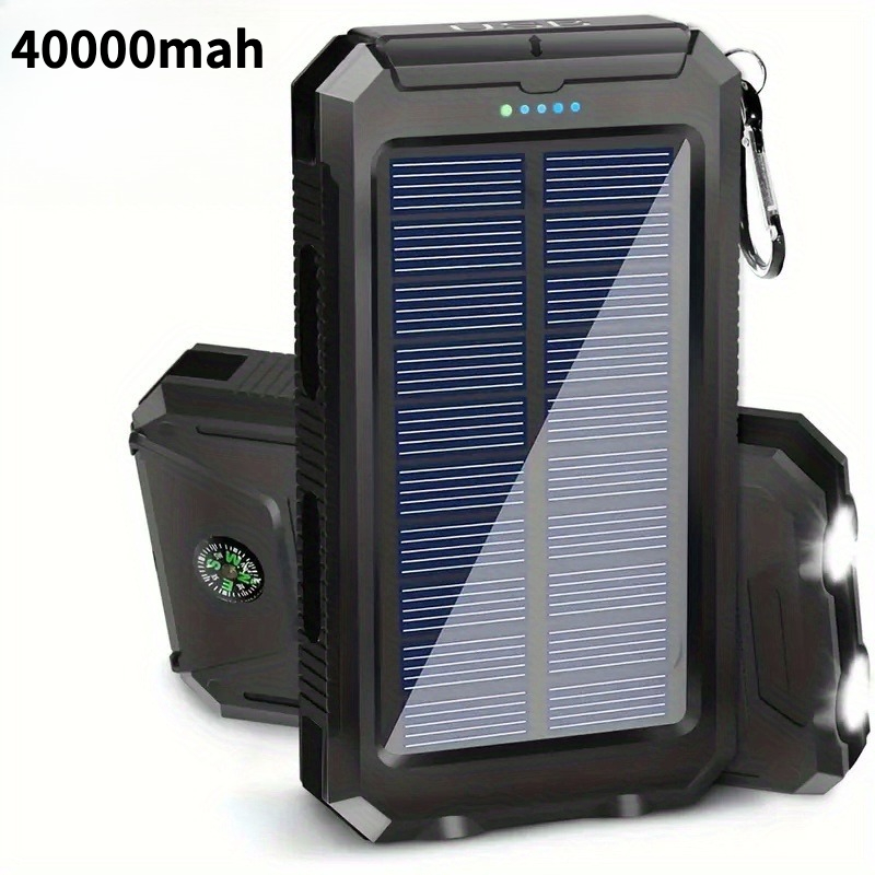TEMU 40000mah Portable Solar Power Bank, Portable Solar Mobile Phone Charger, Camping External Battery Charger For Mobile Phones, 2 Usb/ Led