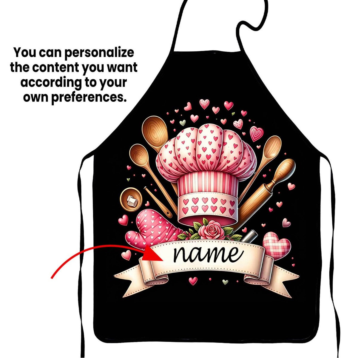 TEMU 1pc Customizable Name Text Hat Kitchen Tool Rose Print Apron, Multi-style Available, Suitable For Baking Enthusiasts, , Cooking Lovers, Kitchen