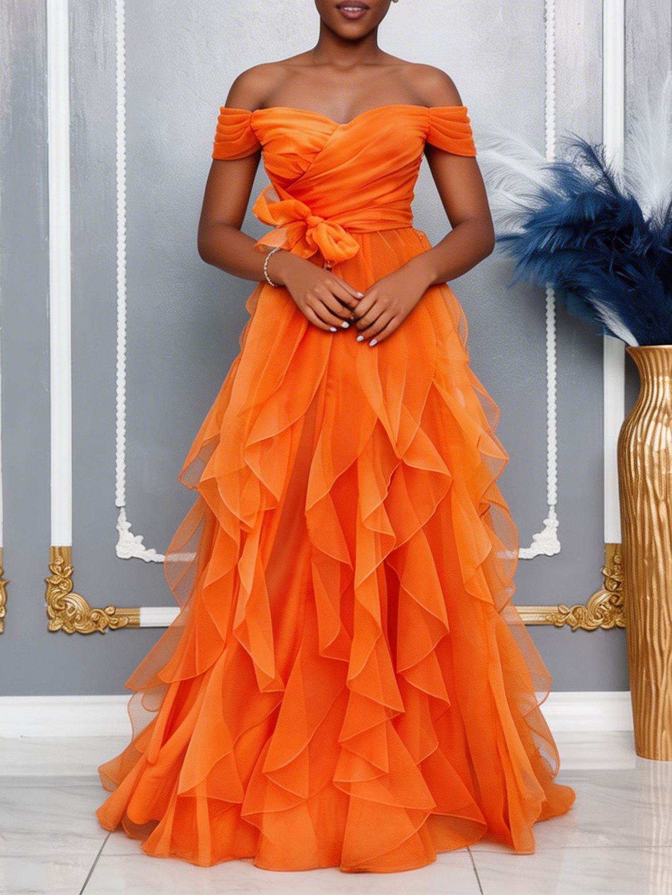 temu orange dress burnt orange color dress sold on Temu United States