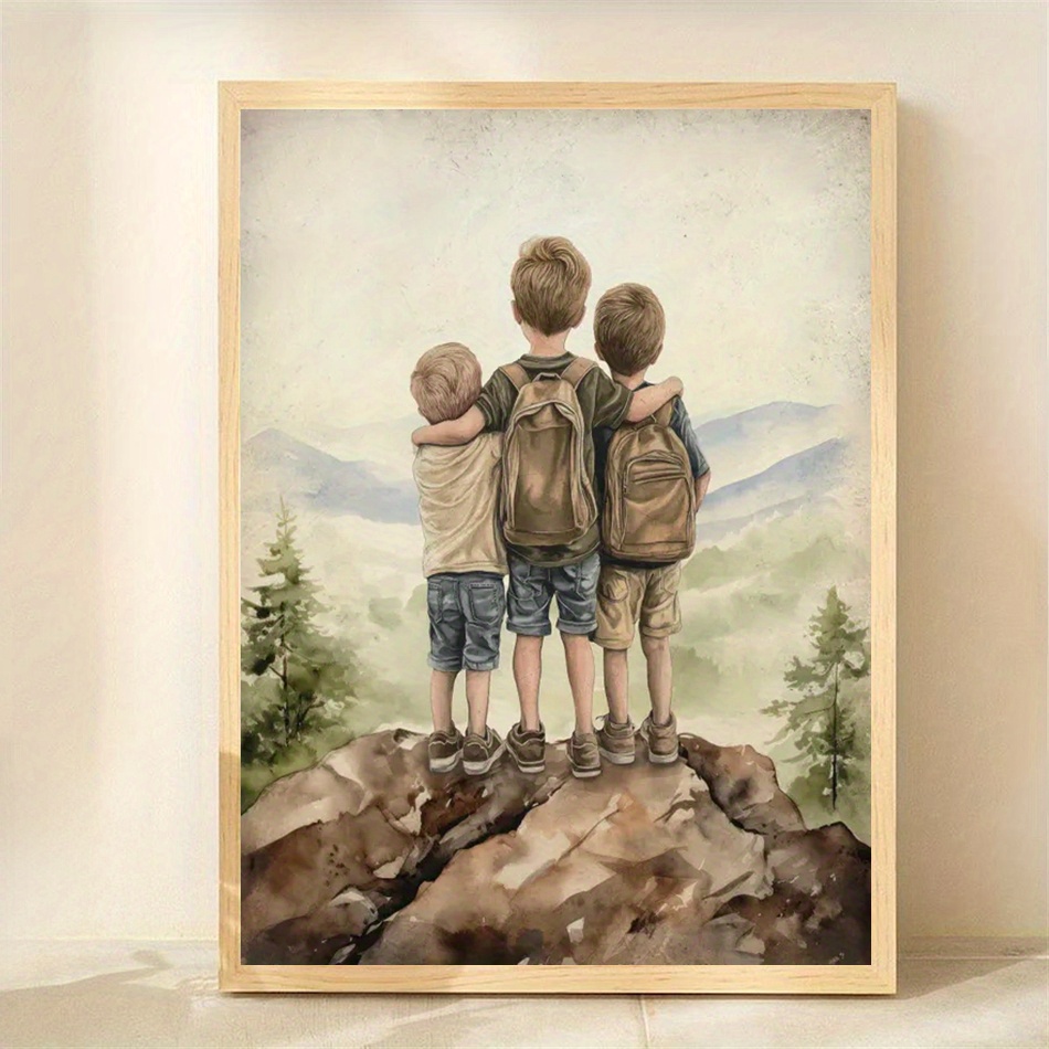 TEMU 2d Flat, 2d Flat, 30.48x40.64 Cm Unframed Canvas Art Print - Looking At A , Adventure Wall Decoration For A Room, Family- Artwork For Bedroom,