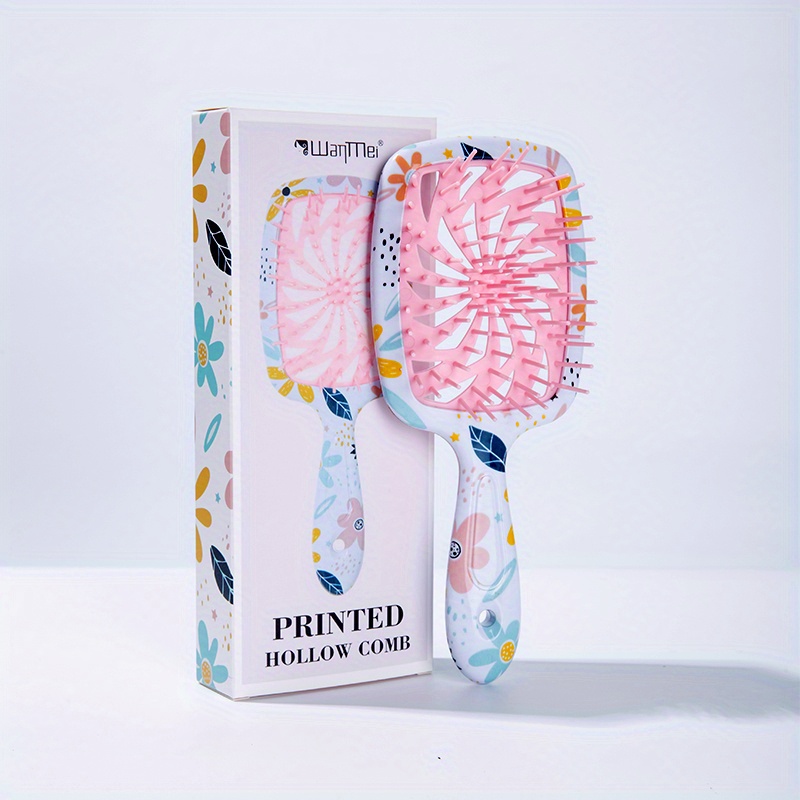 TEMU Anti-Statische Ontklitkam voor Normaal Haar - Dubbel Gebruik Nat/ Styling & Hoofdhuidmassage, Plastic Borstels met Levendige Tropische Patronen,