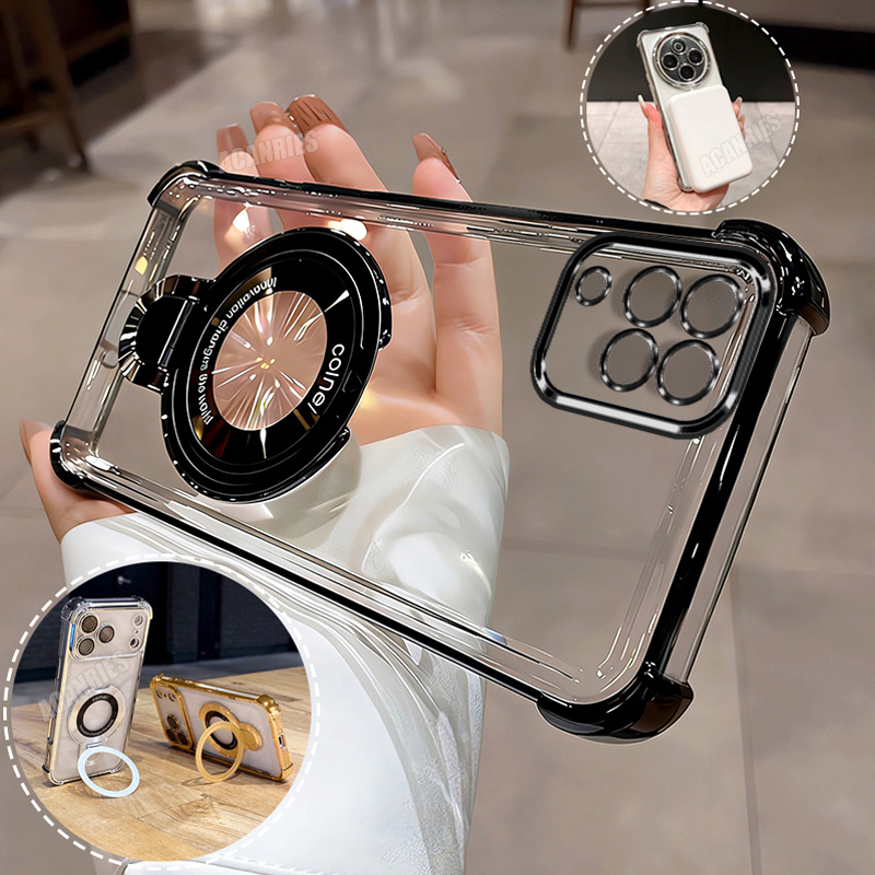 TEMU Phone Case: Holder Case For Galaxy A22 5g/ A22/ A12 Luxury Ring Magnetic Stand Folding Bracket With Plating Clear Shockproof Protective Soft