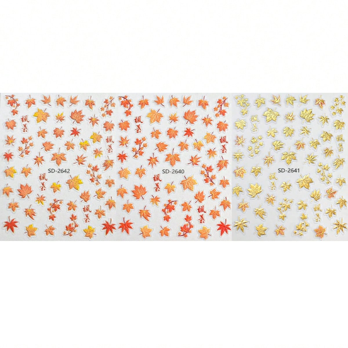 TEMU 3pcs Fall Maple Leaf Nail Stickers, Shiny Metallic Golden And Orange Fall Leaf Pattern Self-adhesive Nail Decals, Perfect For Autumn Daily,