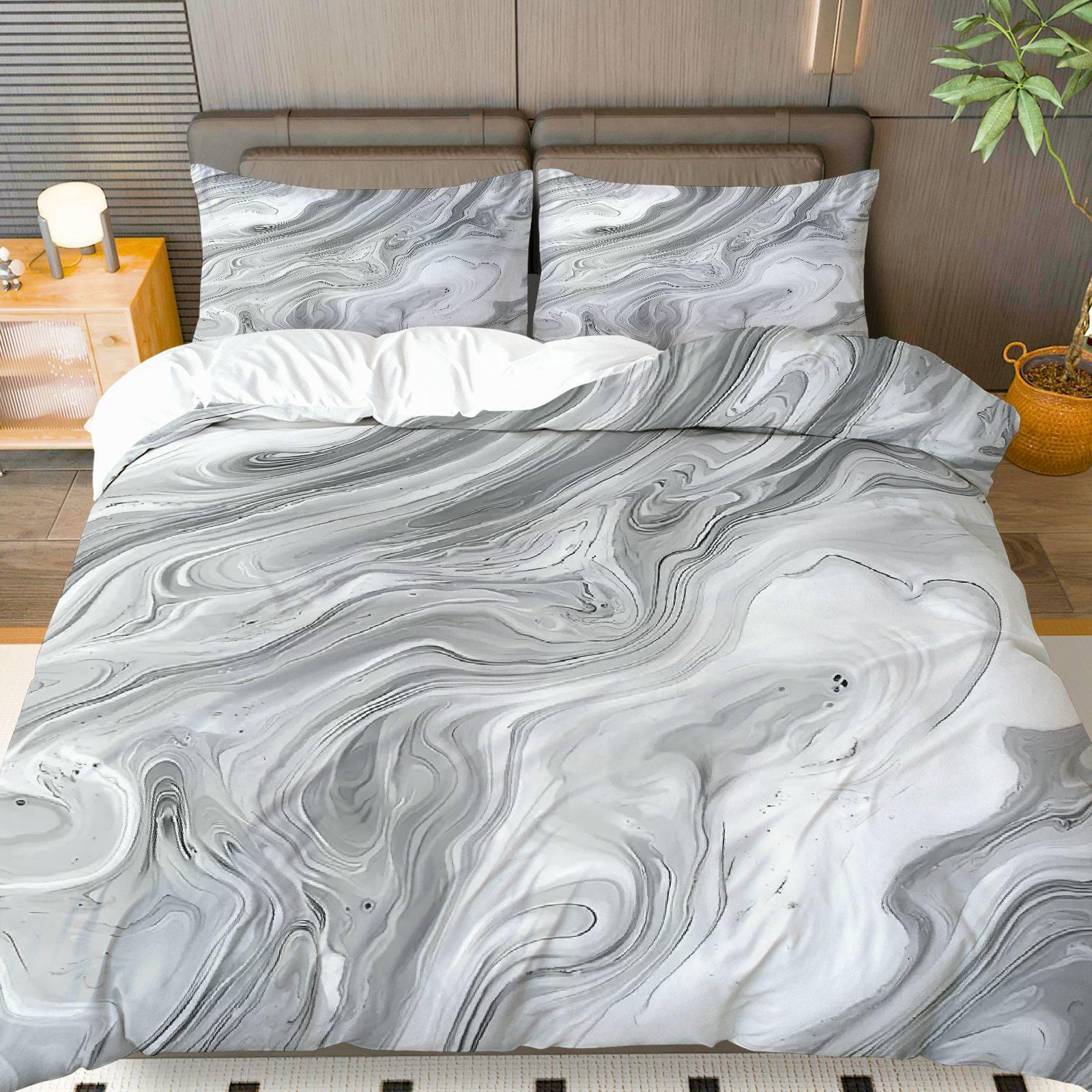 TEMU 3pcs Bedding Including 1 Duvet And 2 Pillowcases (filler Not Included), Featuring A Minimalist And Elegant Marble Swirl Gray Design, Perfect For