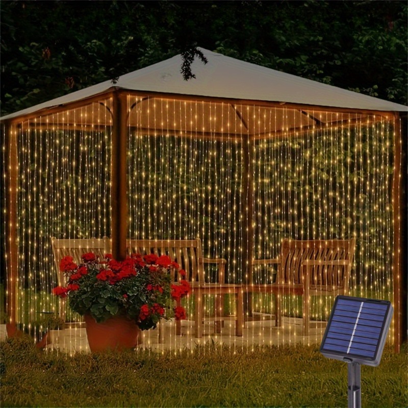 TEMU 330 Led Solar Curtain Fairy Light Outdoor String Light -8 Of Solar Energy, 0 Electricity , All Year Round, Waterproof, Energy-saving, Durable -
