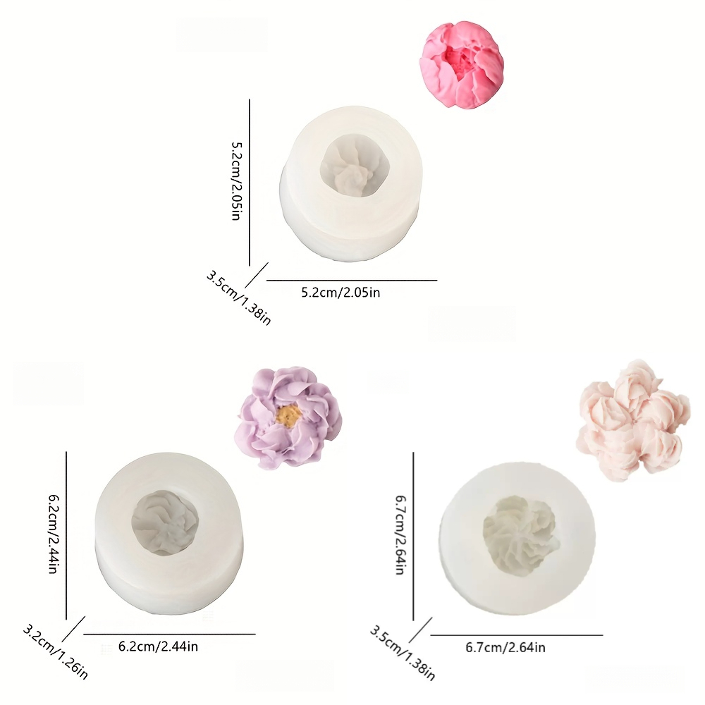 E-shop Kerzenform 3 Stück Blumen Ton Handgemachte Romantische Feiertagsdekoration Austin Rose Pfingstrose Silikonform