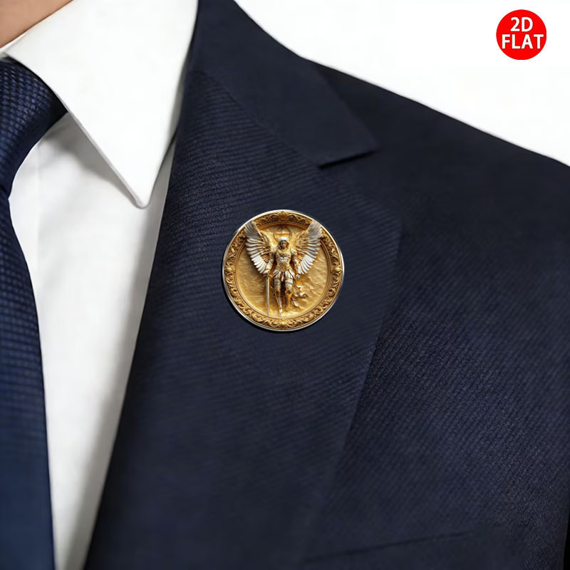 Saint Angel Michael Brooch, Stainless Steel Lapel Pin
