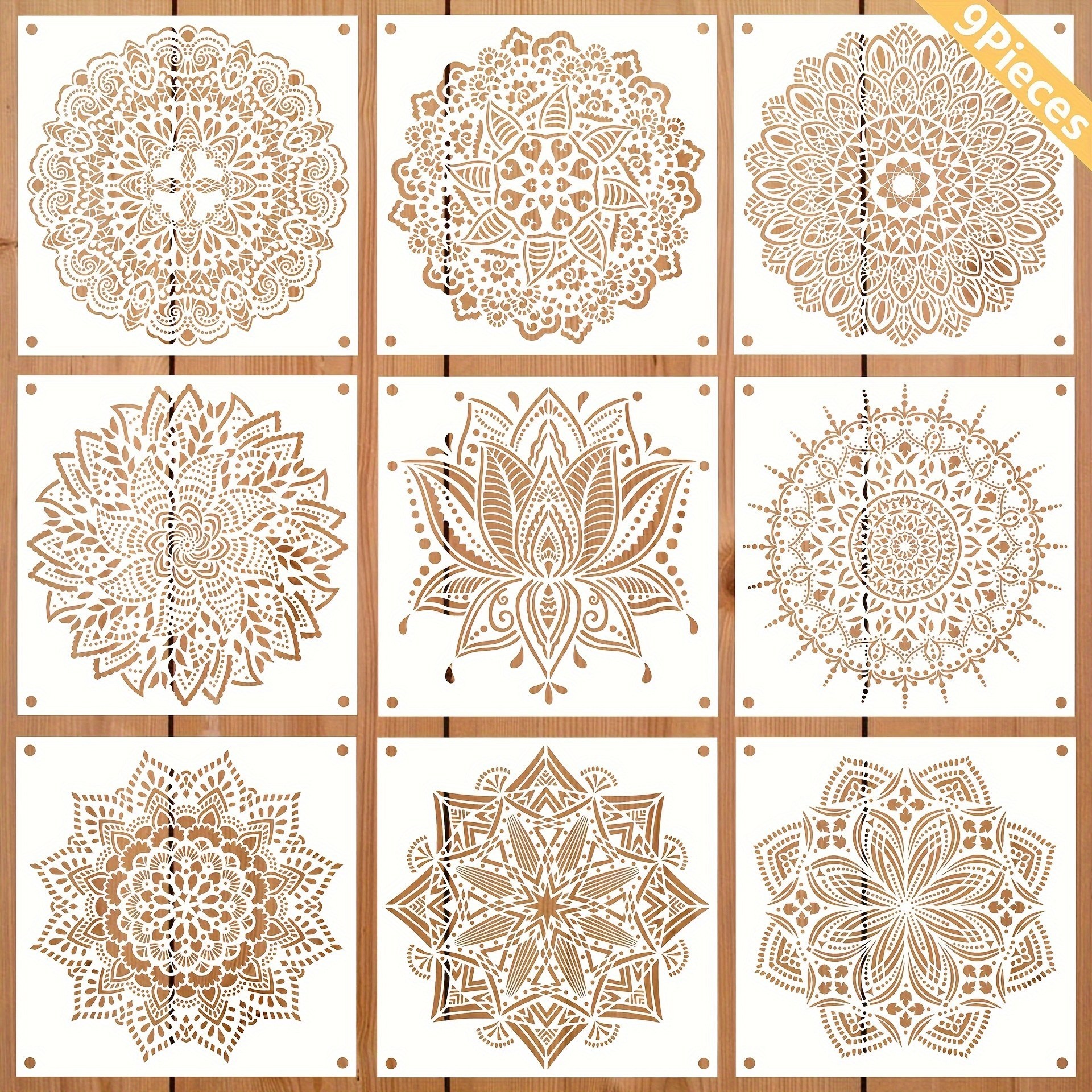 Reusable 9pcs 12x12'' Mandala Stencils- Painting Template For Wood, Floor, Wall, Tile, Fabric Furniture- Furniture Stencils