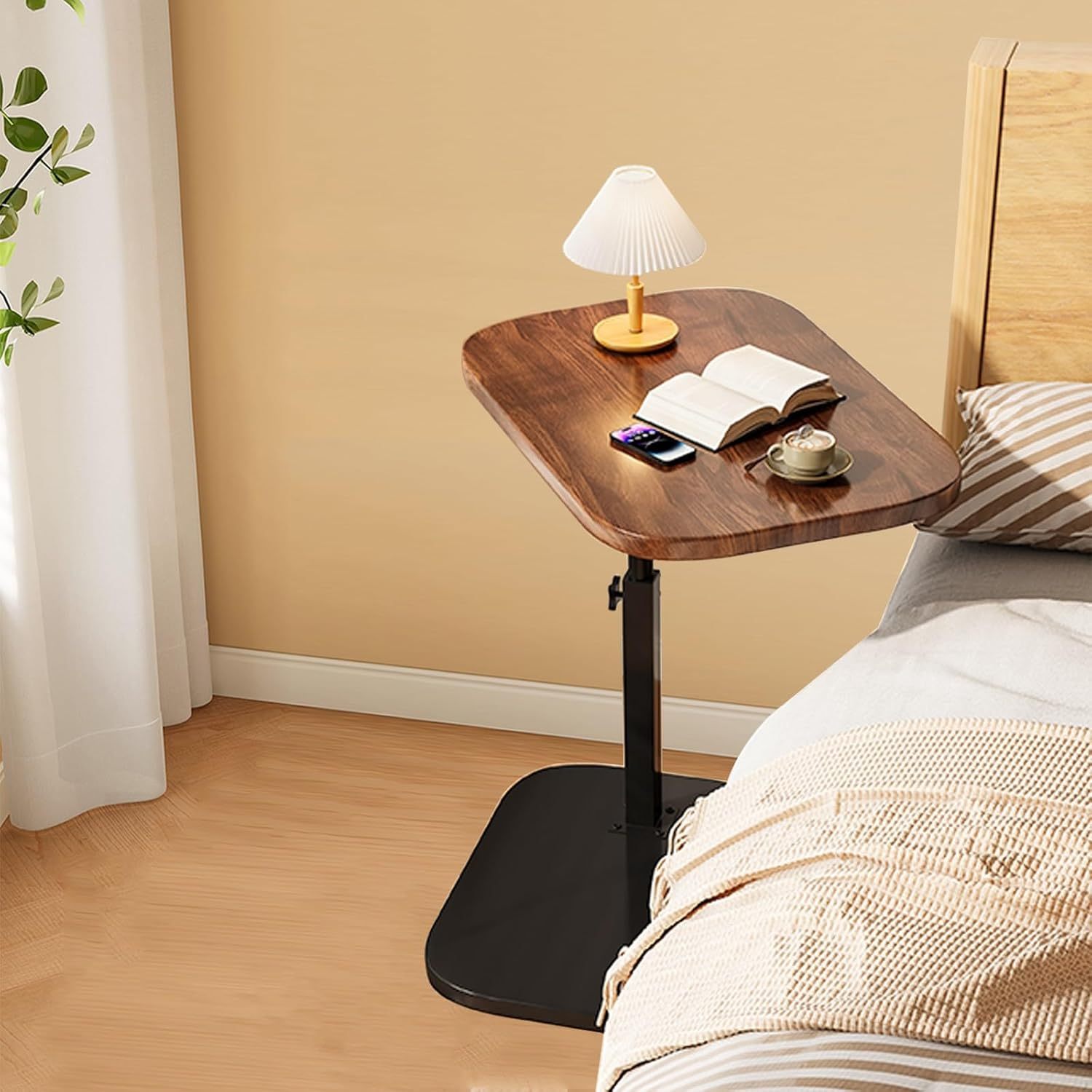 adjustable height swivel side table   height adjustment 45 80cm   space saving design solid wood   modern wood grain   easy to assemble suitable for living room bedroom   furniture height adjuster dorm bedroom decor   contemporary decor sturdy frame durable construction home office setup