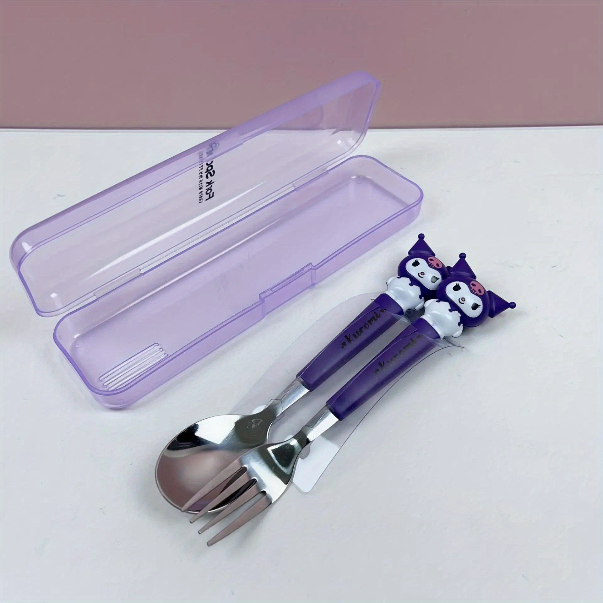 2pcs   stainless steel portable cutlery set cute cartoon design with pink handles   spoon and fork ideal for outdoor travel and daily use travel essentials   design durable cutlery Product details 3