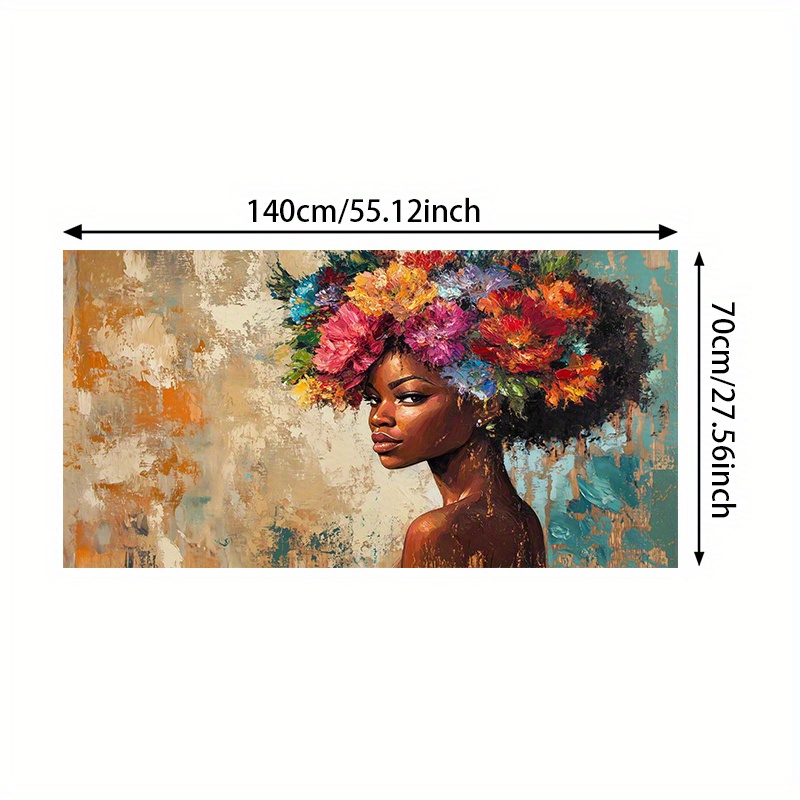 TEMU 2d Flat, 2d Flat, 1pc 2d Frameless Canvas 27.56x55.12 Inches Frameless Modern Abstract Canvas Art - Vibrant African Woman With Colorful Flowers