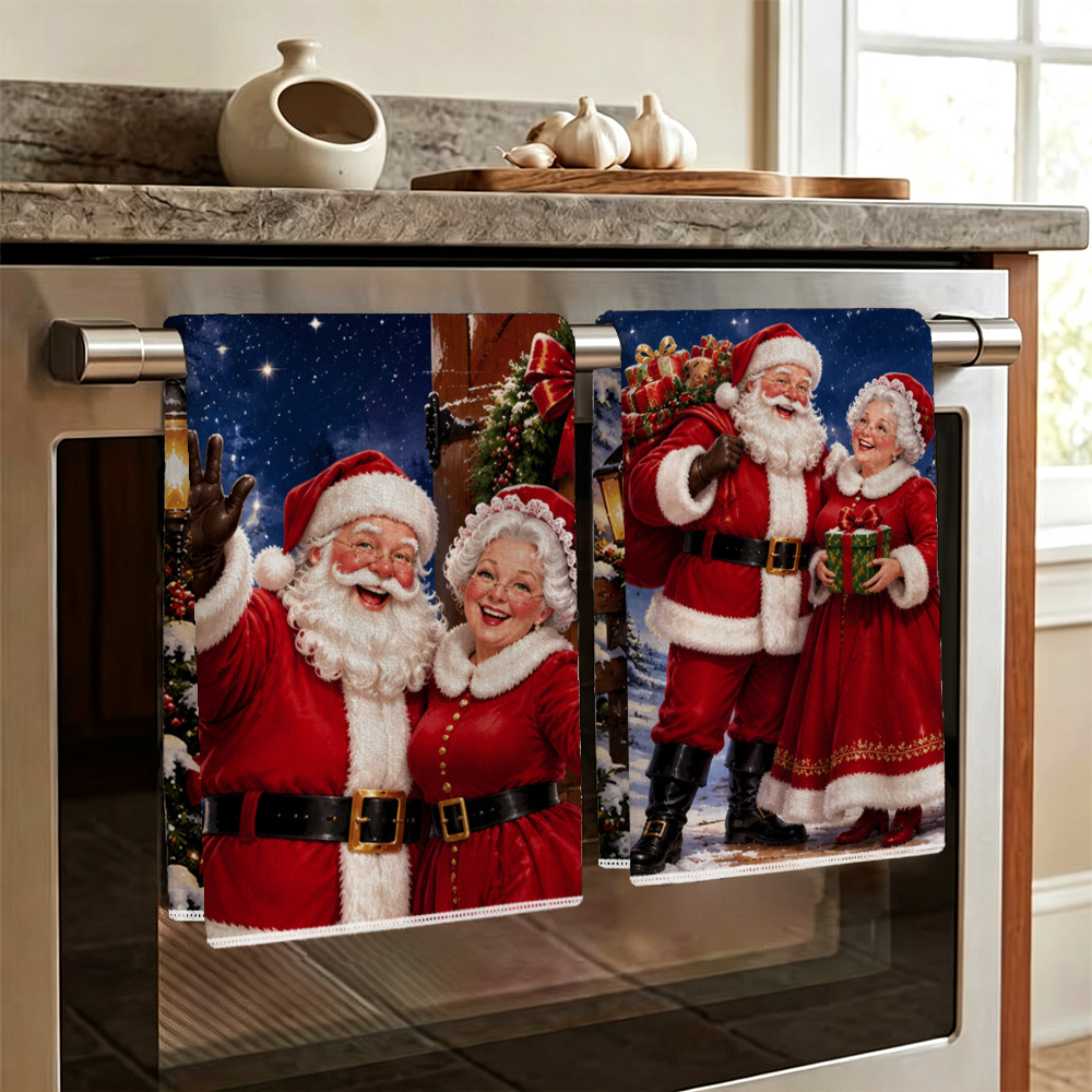 TEMU 2pcs 2pcs Christmas Kitchen Towels Suitable For Holiday Table Decor, Santa & - Super Soft Absorbent Microfiber Dish Cloths For Bathroom,