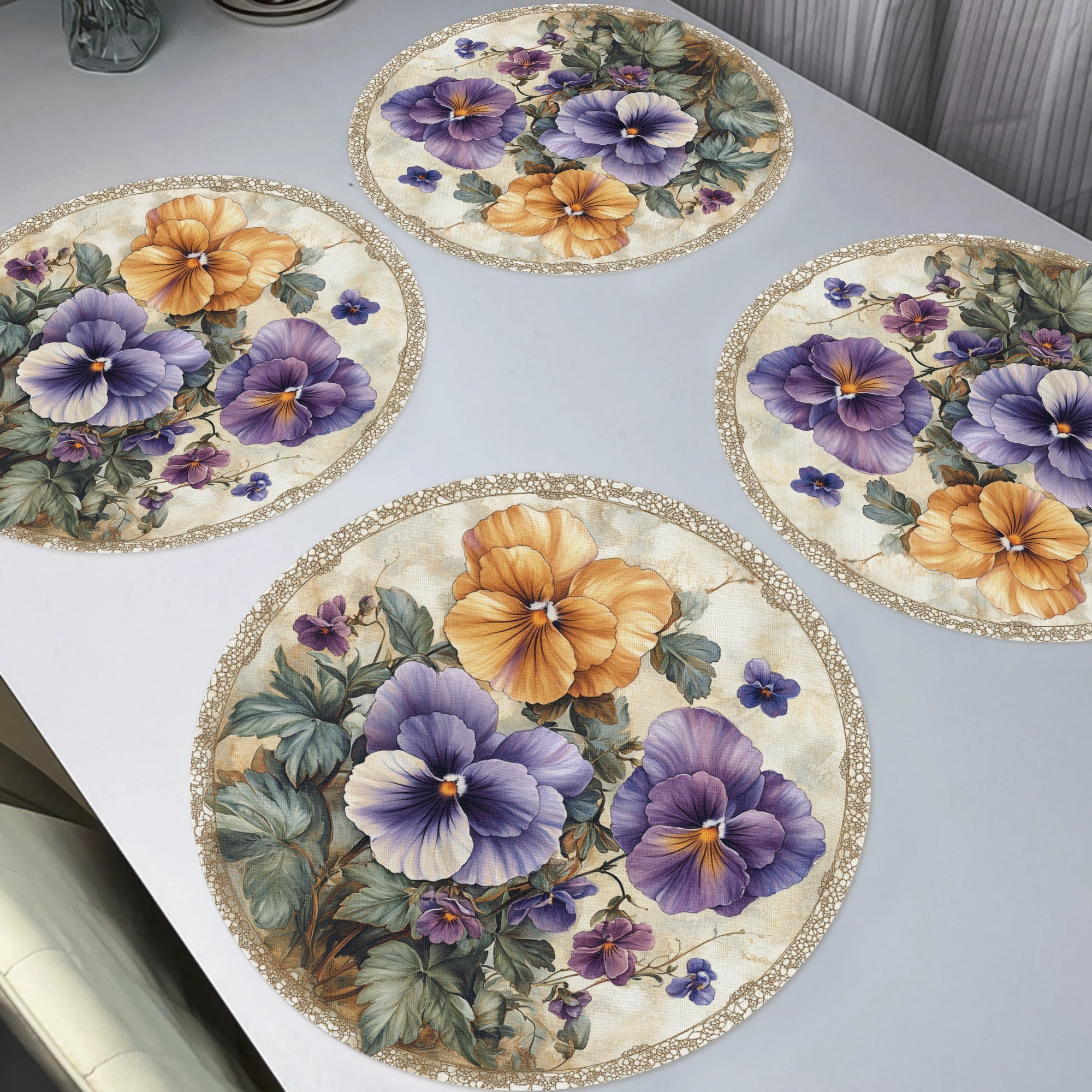 

Set Of 4 Pattern Round Placemats, Spring Placemats, Non-slip Knit Fabric Table Mats, Heat Resistant, Only, Decor For Dining & Party - 15