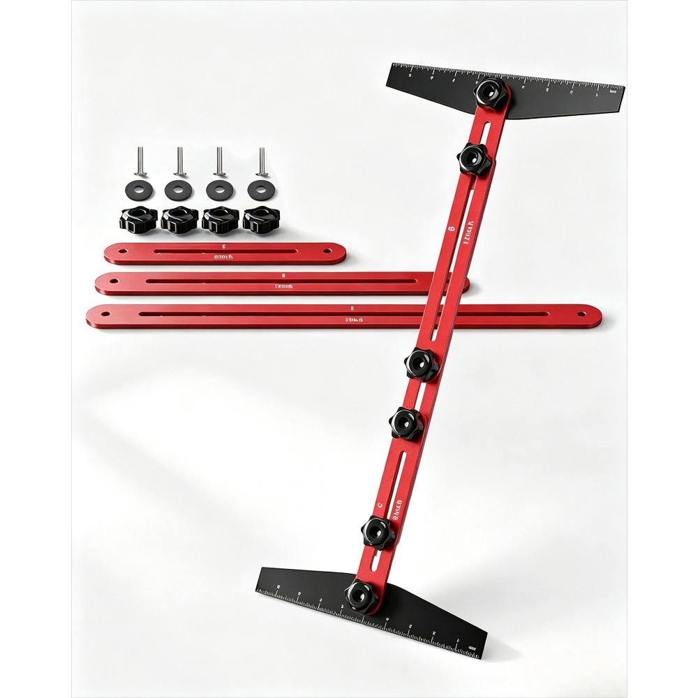 Image of Stair Tread Template Tool, Aluminum Stair Measuring Tool, Adjustable Length Stair Tread Tool, Stair Gauge Jig Woodworking Tool Compatible With Most Layout Projects For Working