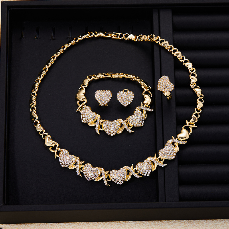 TEMU Set Of 4pcs, Featuring A And Trendy Heart-shaped Pendant Necklace, Ring, Earrings, And Bracelet, Perfect For Engagement Gifts And Bridal Wedding