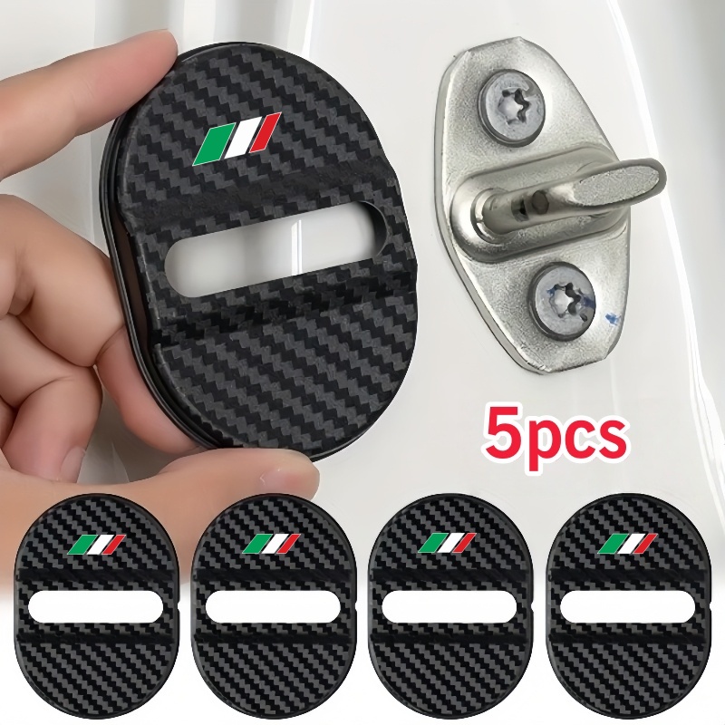 TEMU Italian Tricolor Carbon Fiber Textured Car Door Lock Protection Set Of 5pcs, Shock-absorbing, Noise-reducing, Sound-insulating, Adhesive Sealing