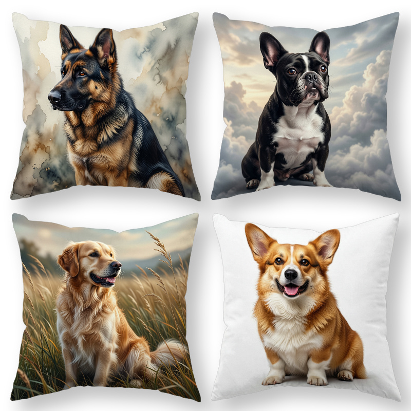 TEMU 4pcs Realistic Throw Pillow Covers, Decorative Cushion Cases, Dog Breed With Adorable Puppy Images, . Versatile Pillow Shams For Sofa, Couch,