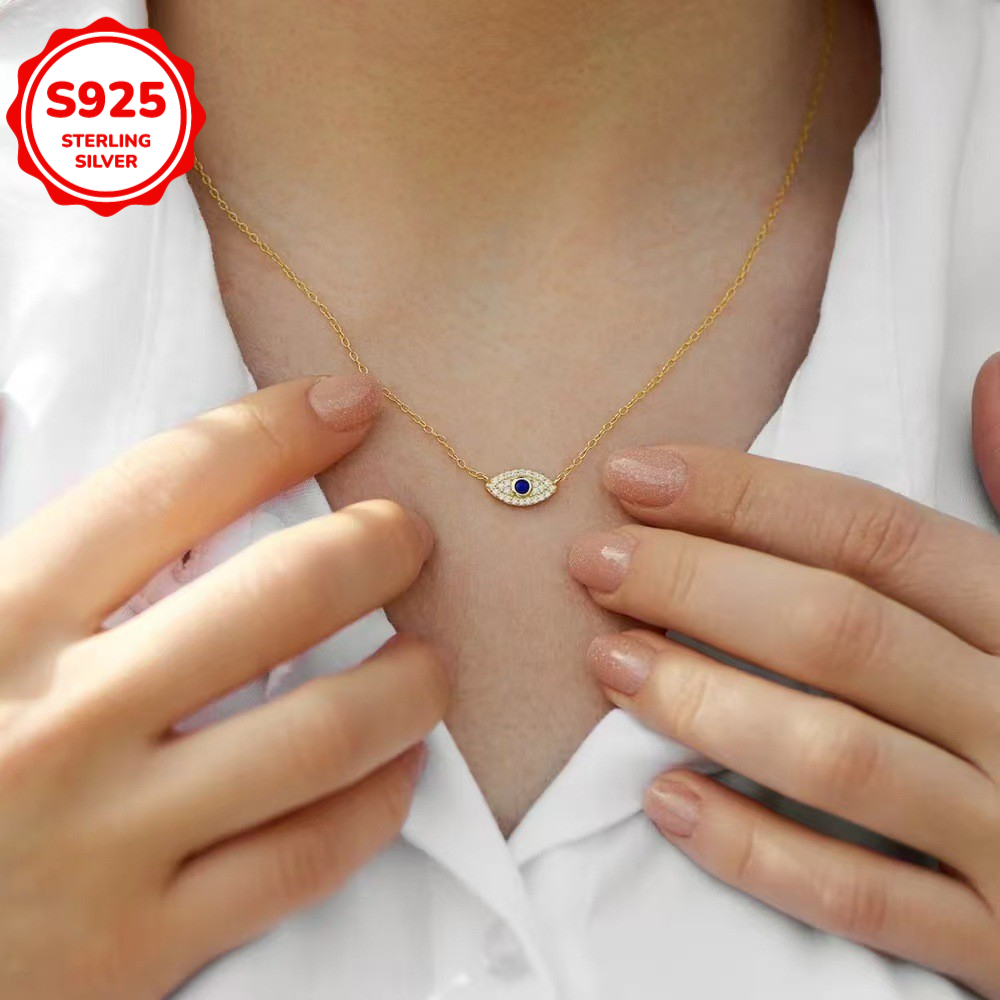 Women's S925 Silver Evil Eye Necklace with Synthetic Zirconia, Elegant Gift