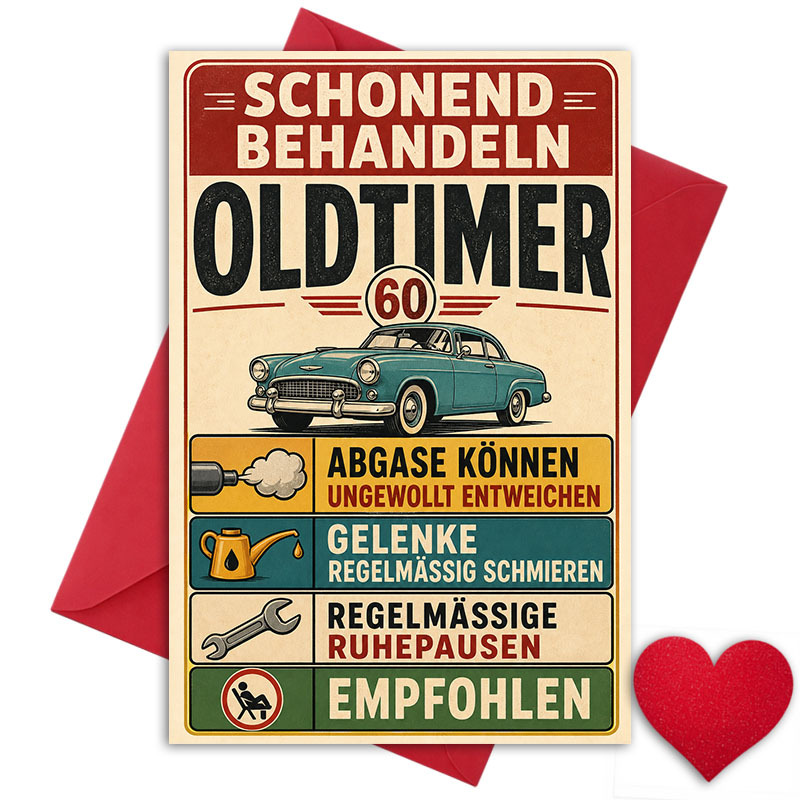 German 60th Birthday Card Suitable For - Funny Gauge Jokes, Printable Milestone Card For 60 Year Olds, Humorous German Humor Gift For, Grandpa, Auto Enthusiasts